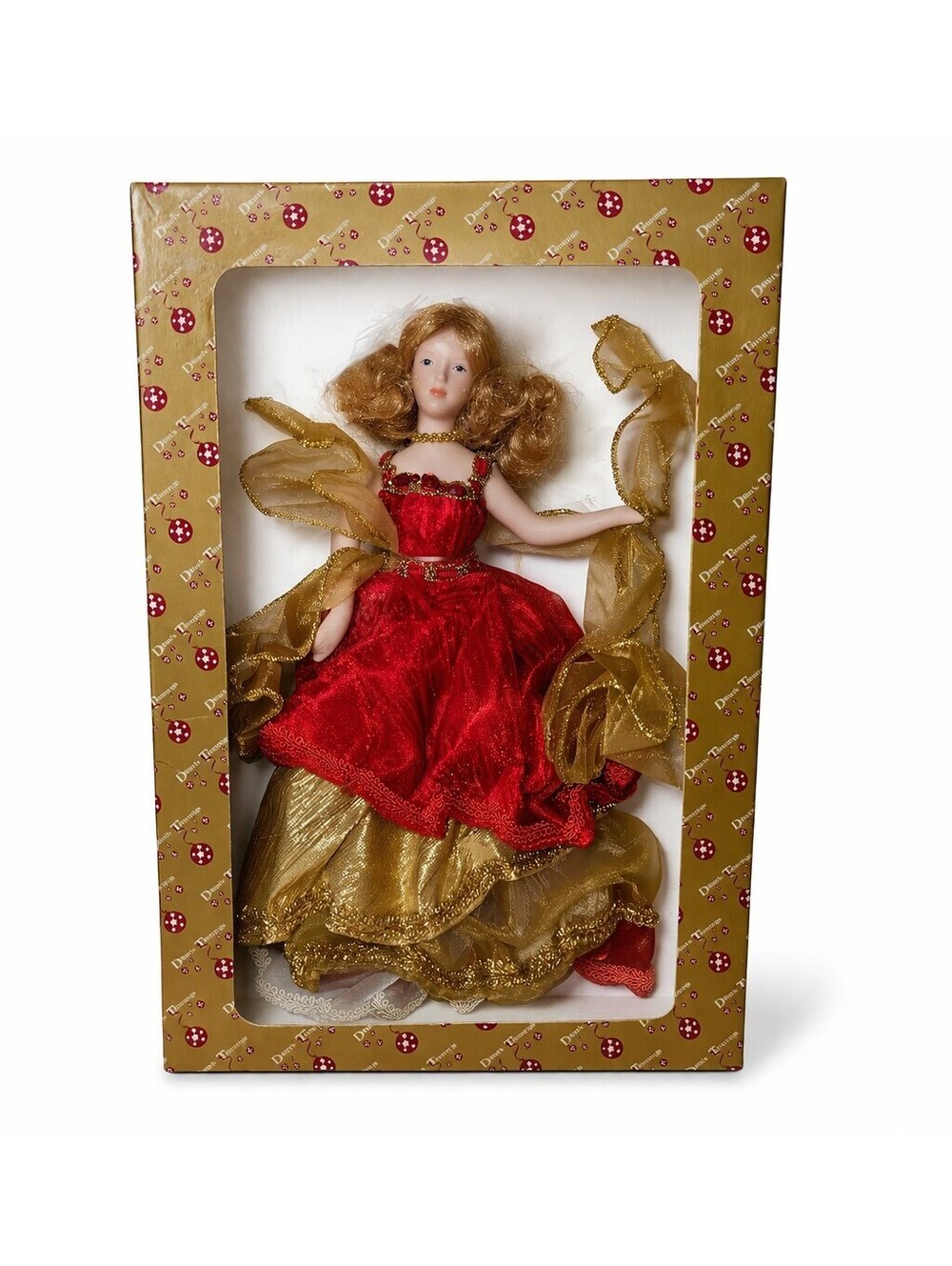 Dillard’s Trimmings Christmas Angel Doll Red Gold Dress Boxed Holiday Decoration